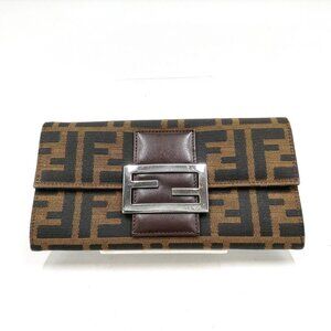 Authentic Fendi Brown Canvas Leather Wallet mn258-113025